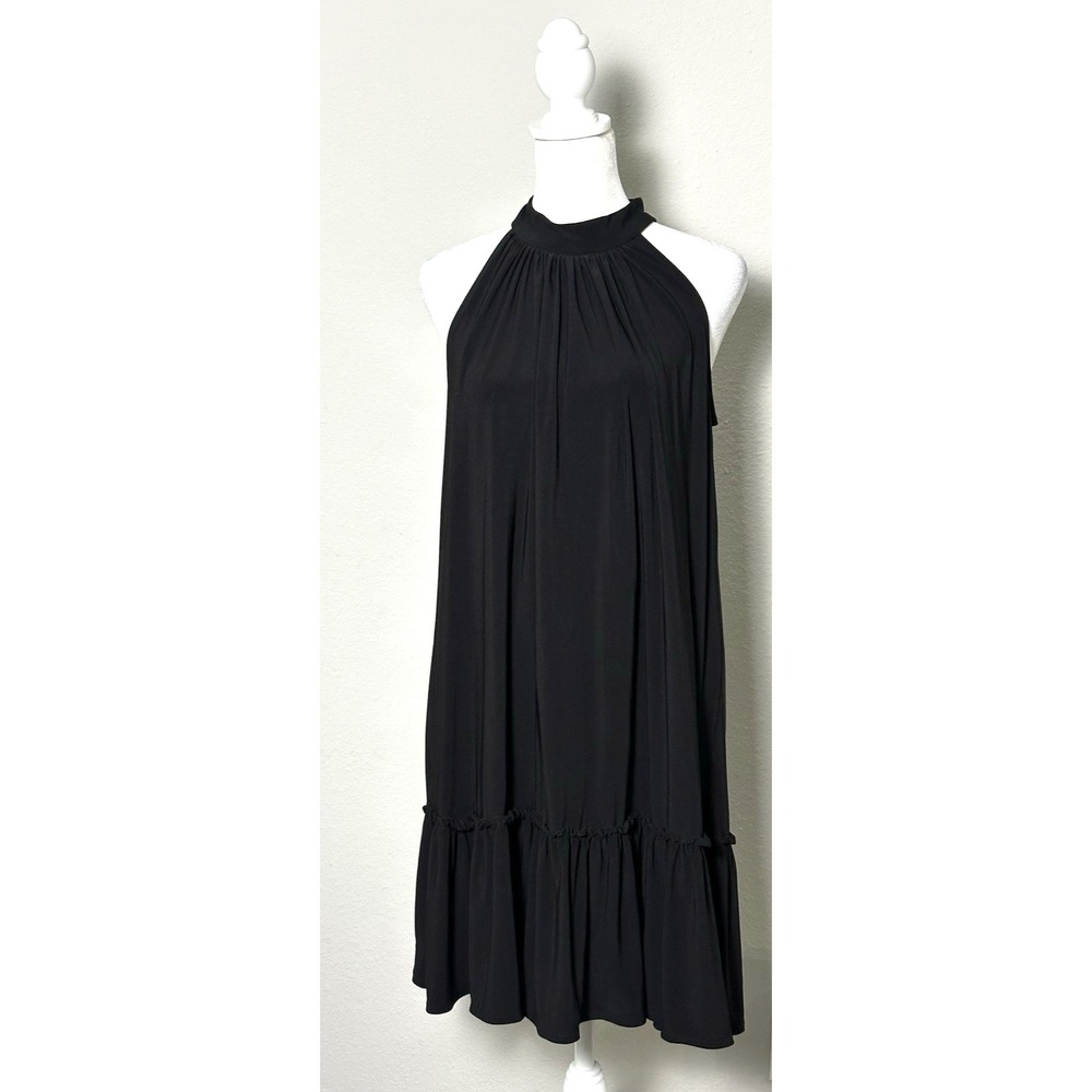 Julian Taylor Black Halter Style Cocktail Dress Size M Ruffle Layer Bottom